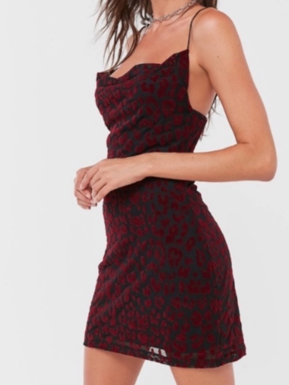 Motel Rocks Becky Cowl Neck Mini Dress in Red Leopard